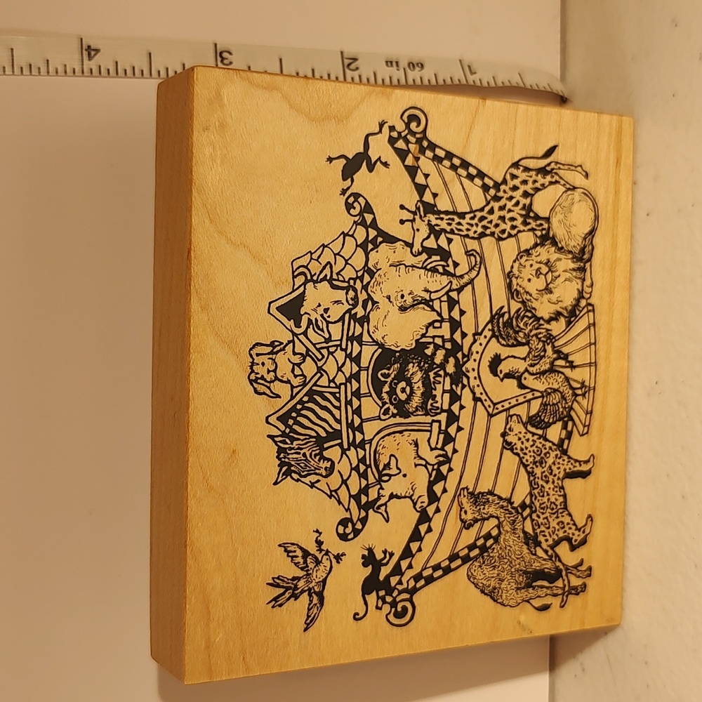 Noah's Ark Wood Mounted Rubber Stamp Never Used PSX Rooster Pig Cow Frog Giraffe